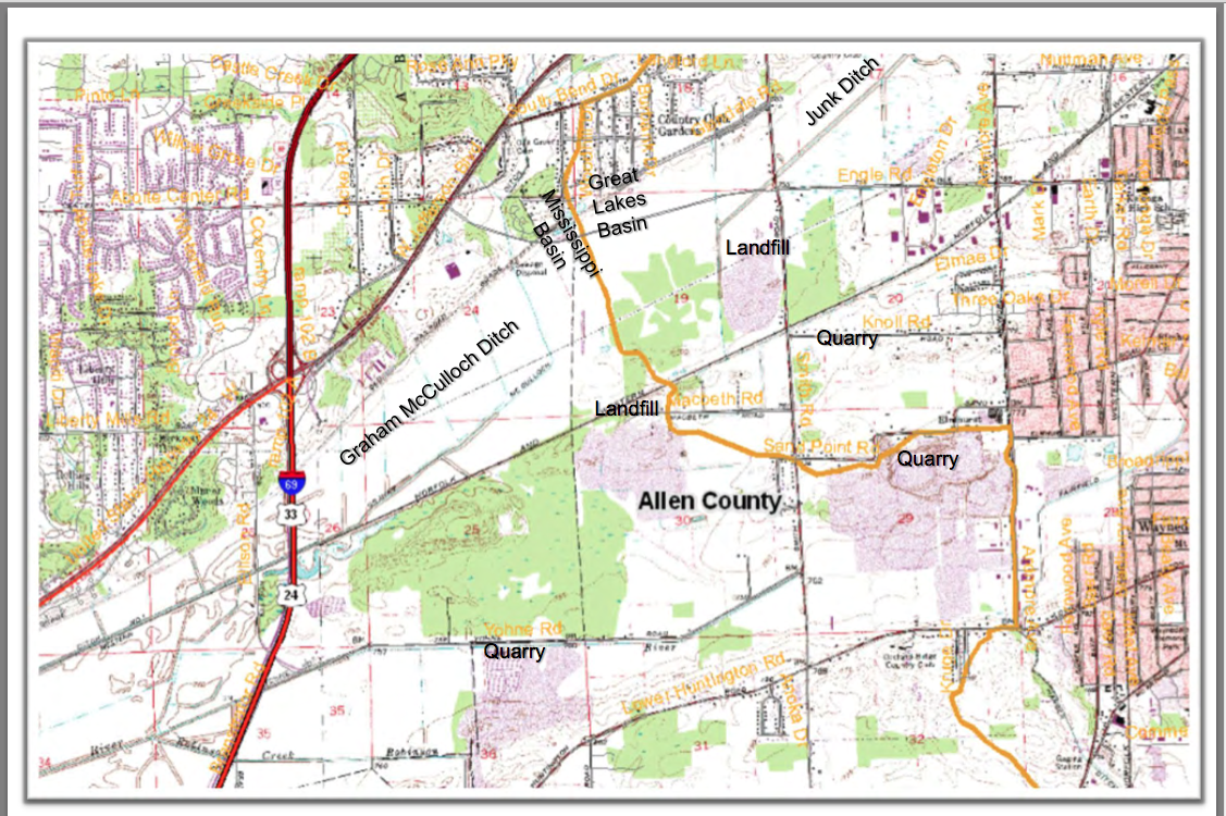 EXACT Lake Erie/Wabash Watershed Boundaries in Allen County